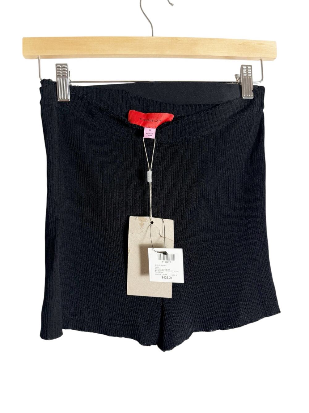Eckhaus Latta Black Ribbed Knit High Rise Distressed Lounge Biker Shorts Small
